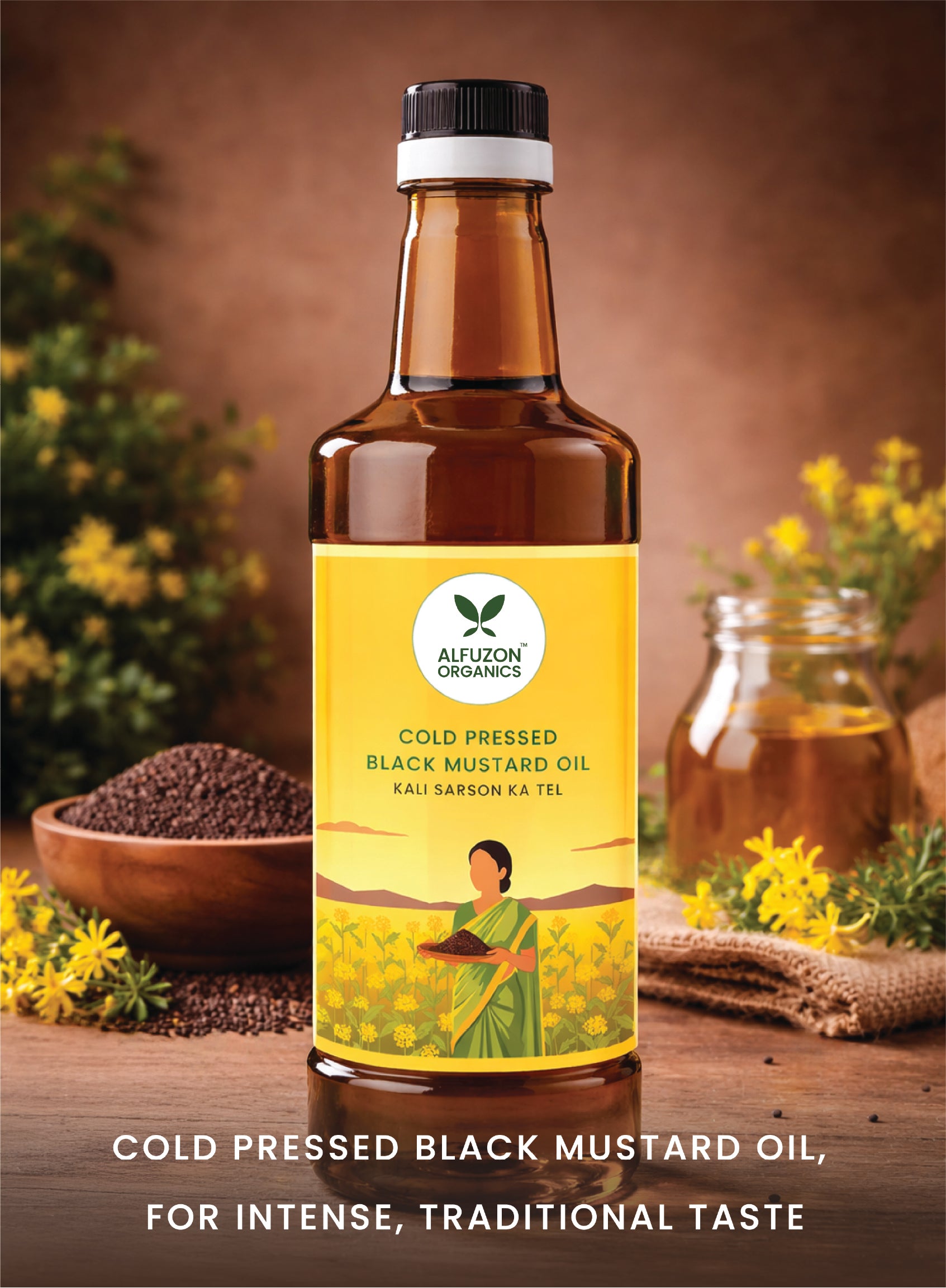 Organic Cold Pressed Black Mustard Oil – Pure Wood Pressed Kachi Ghani Mustard Oil (1 Ltr)