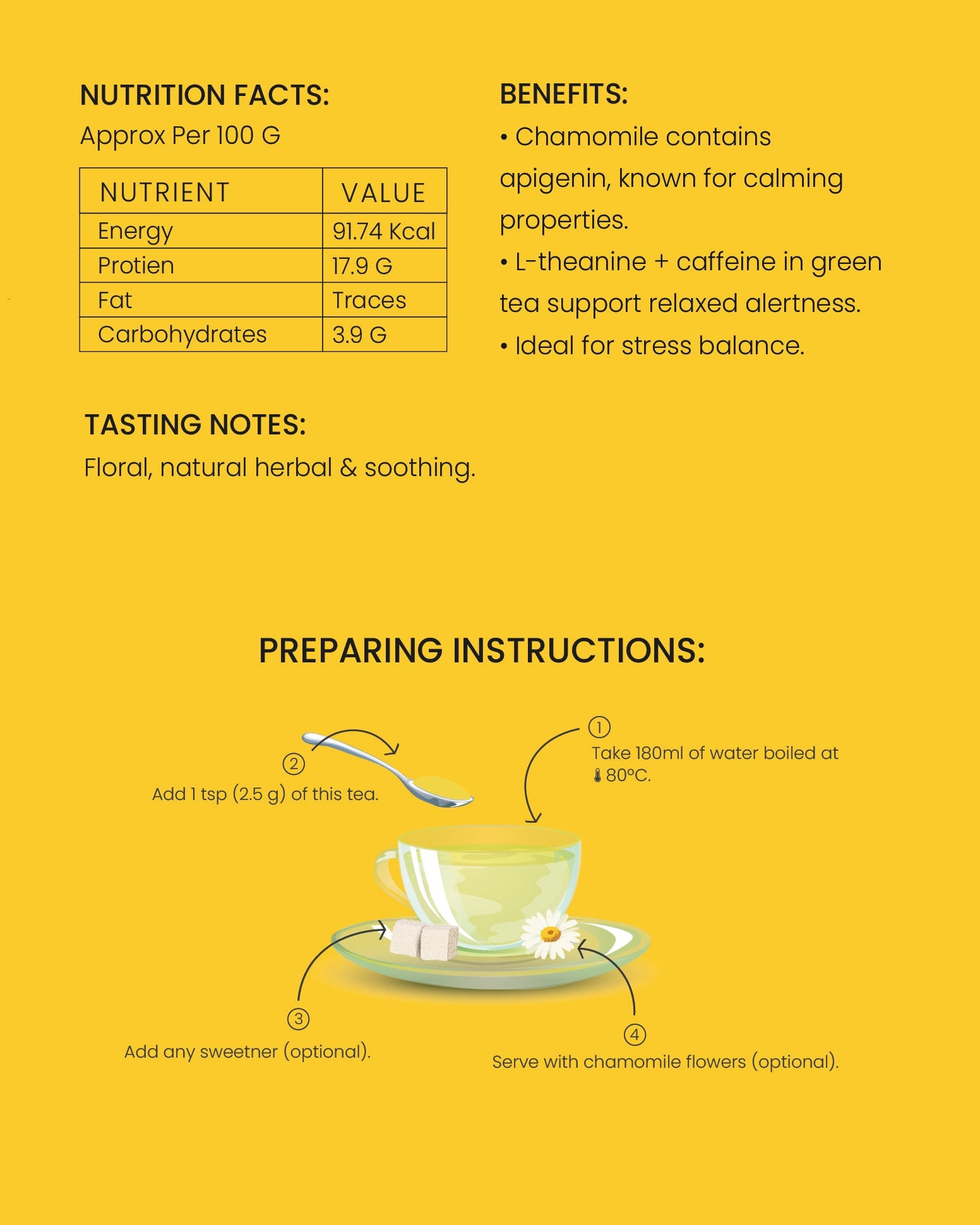 Chamomile Green Tea – Calming Floral Tea for Deep Sleep, Relaxation and Stress Relief (100 GM)