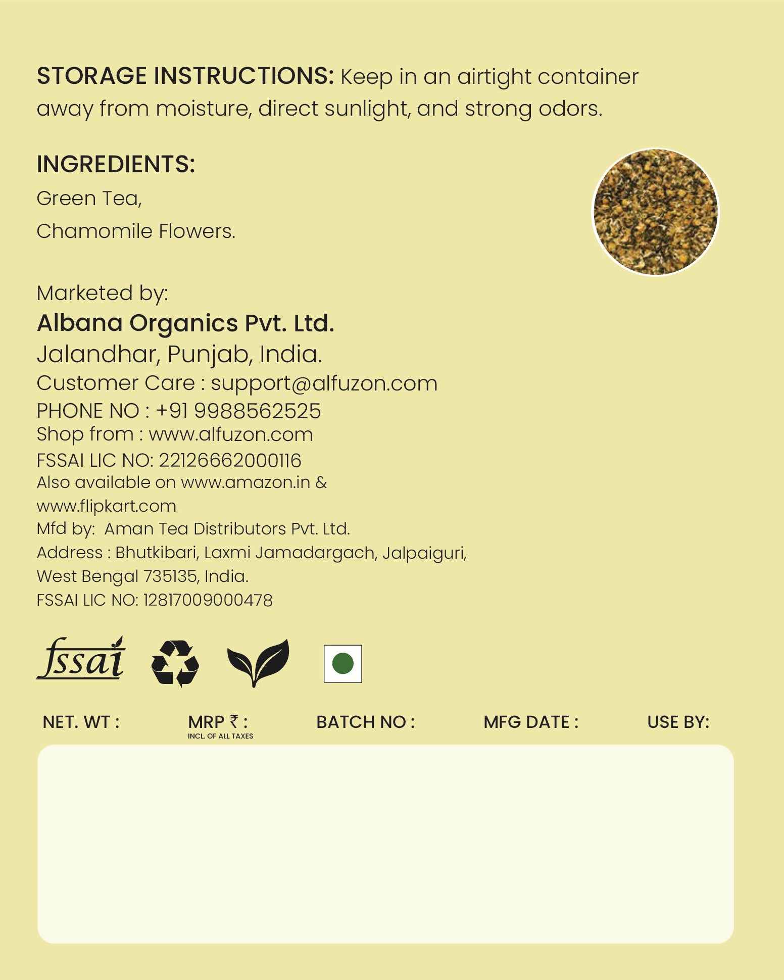 Chamomile Green Tea – Calming Floral Tea for Deep Sleep, Relaxation and Stress Relief (100 GM)