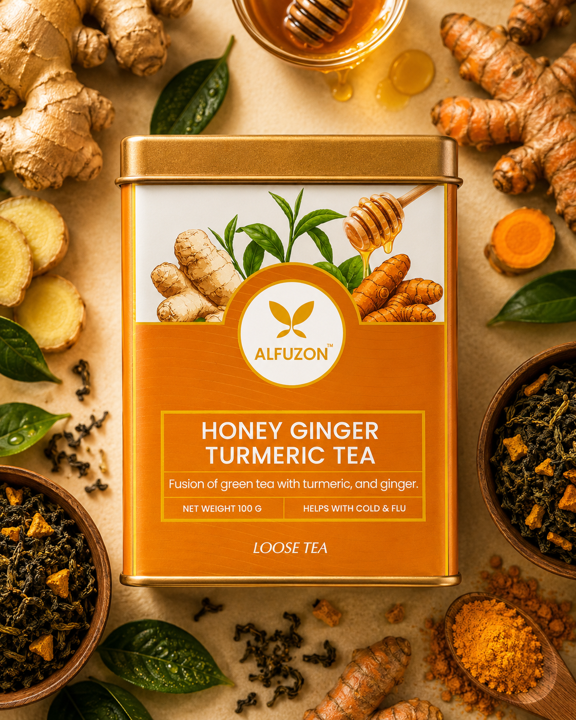 Honey Ginger Turmeric Tea – Immunity Boosting Green Tea Blend (100 GM)
