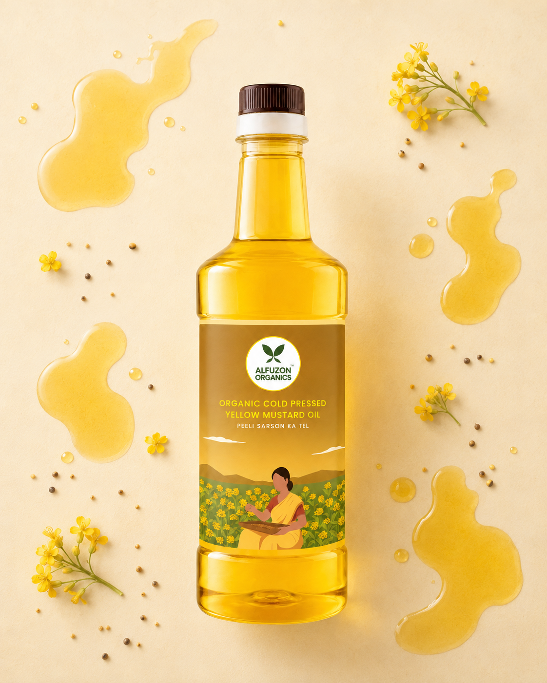 Organic Cold Pressed Yellow Mustard Oil | 100% Natural & Unrefined Pili Sarson Oil for Cooking (1 Ltr)