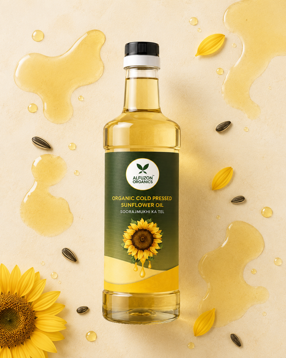 Organic Cold Pressed Sunflower Oil for Healthy Cooking | Pure & Unrefined (1 Ltr)