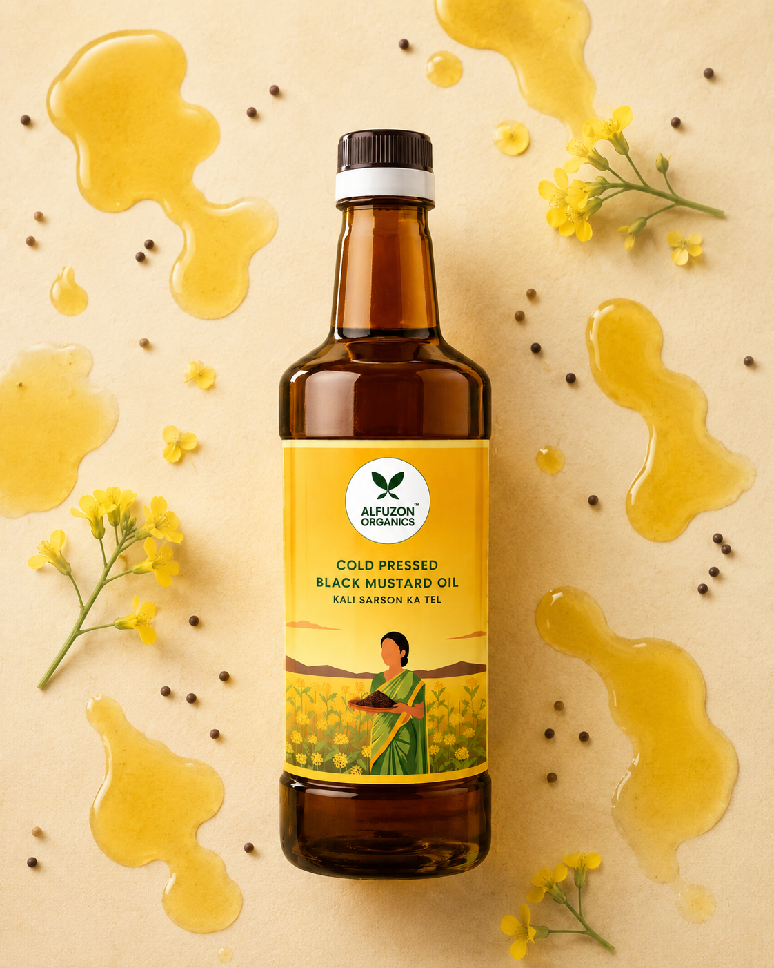 Organic Cold Pressed Black Mustard Oil – Pure Wood Pressed Kachi Ghani Mustard Oil (1 Ltr)