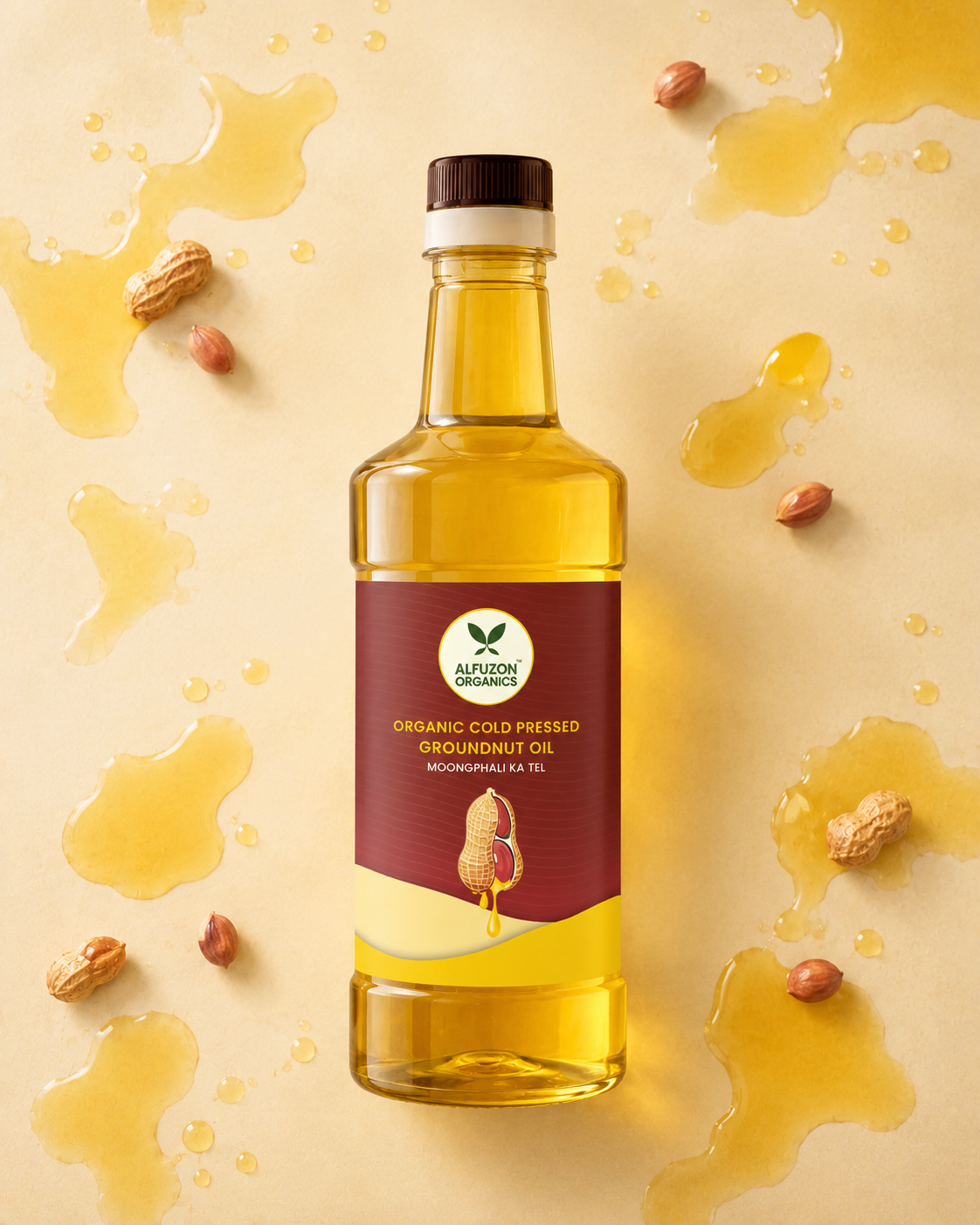Organic Cold Pressed Groundnut Oil for Cooking | Pure Wood Pressed Unrefined Peanut Oil (1 Ltr)