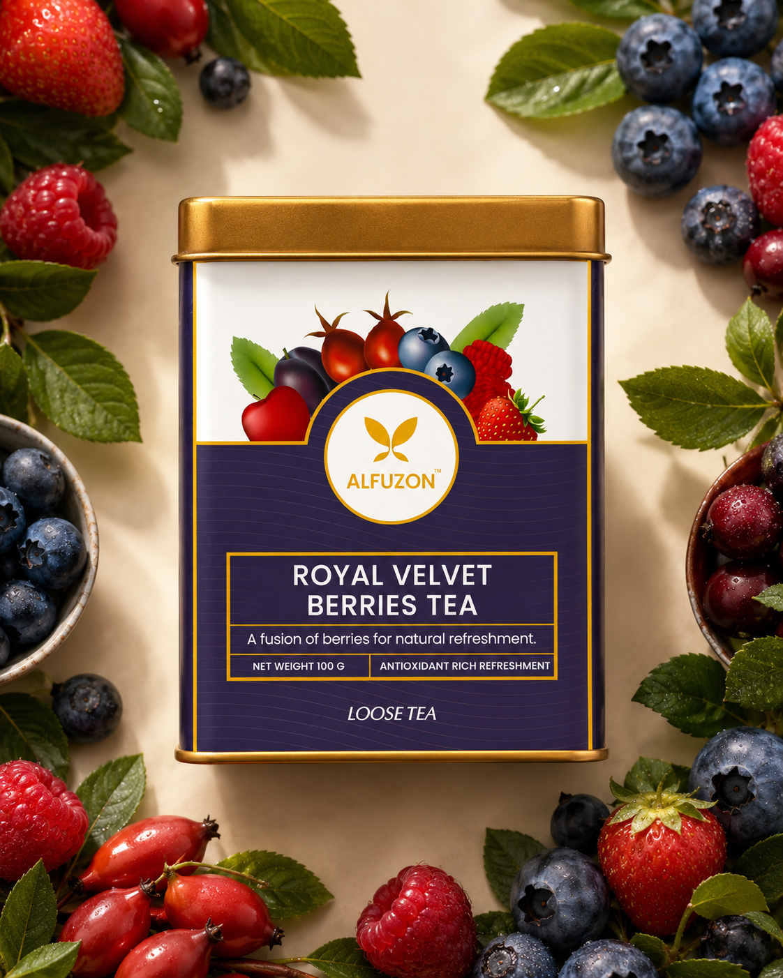 Royal Velvet Berries Tea | Vitamin C Rich Tea for Glowing Skin & Wellness (100 GM)
