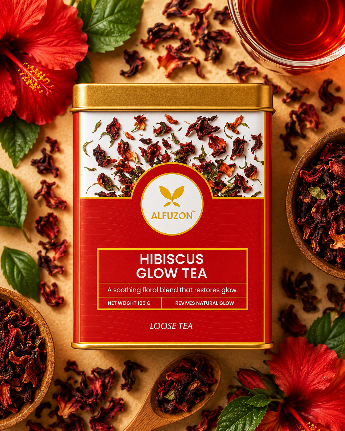 Hibiscus Glow Tea | Antioxidant Rich Floral Tea for Skin & Wellness (100 GM)