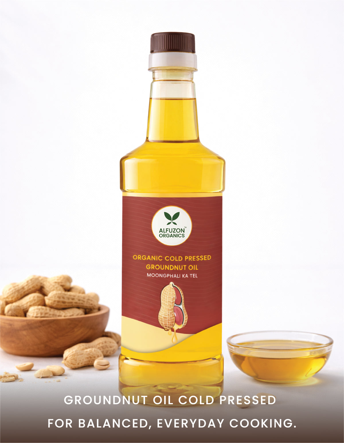 Organic Cold Pressed Groundnut Oil for Cooking | Pure Wood Pressed Unrefined Peanut Oil (1 Ltr)