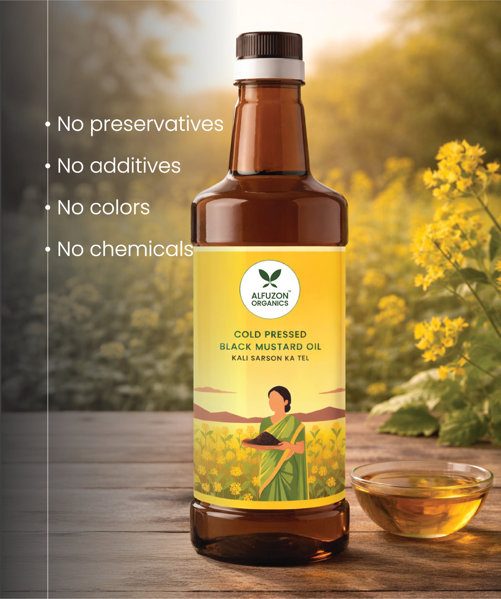 Organic Cold Pressed Black Mustard Oil – Pure Wood Pressed Kachi Ghani Mustard Oil (1 Ltr)