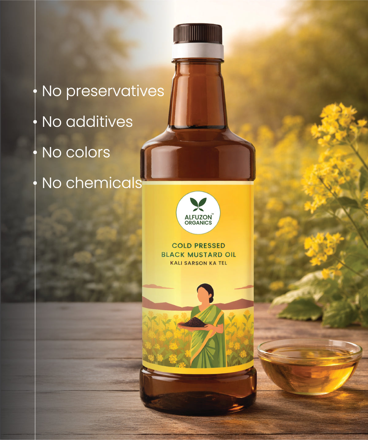 Organic Cold Pressed Black Mustard Oil – Pure Wood Pressed Kachi Ghani Mustard Oil (1 Ltr)