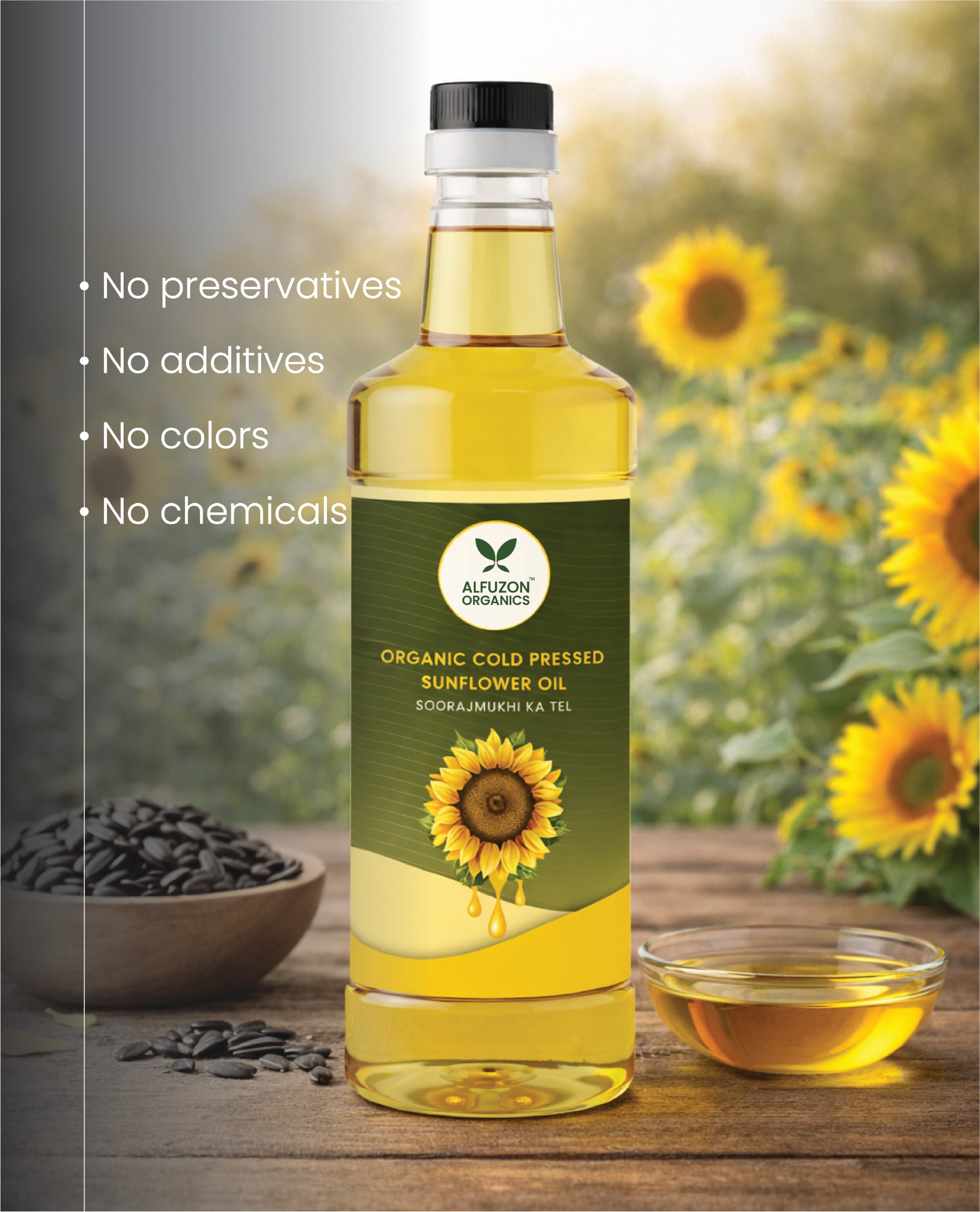 Organic Cold Pressed Sunflower Oil for Healthy Cooking | Pure & Unrefined (1 Ltr)