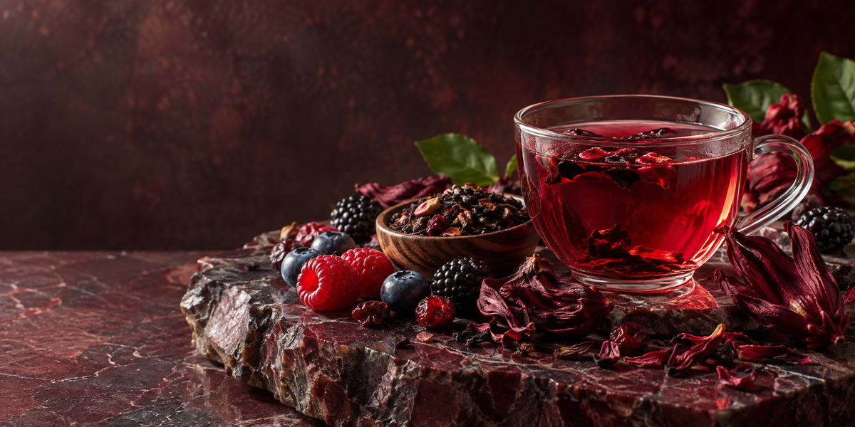 A little fruit. A vivid cup.