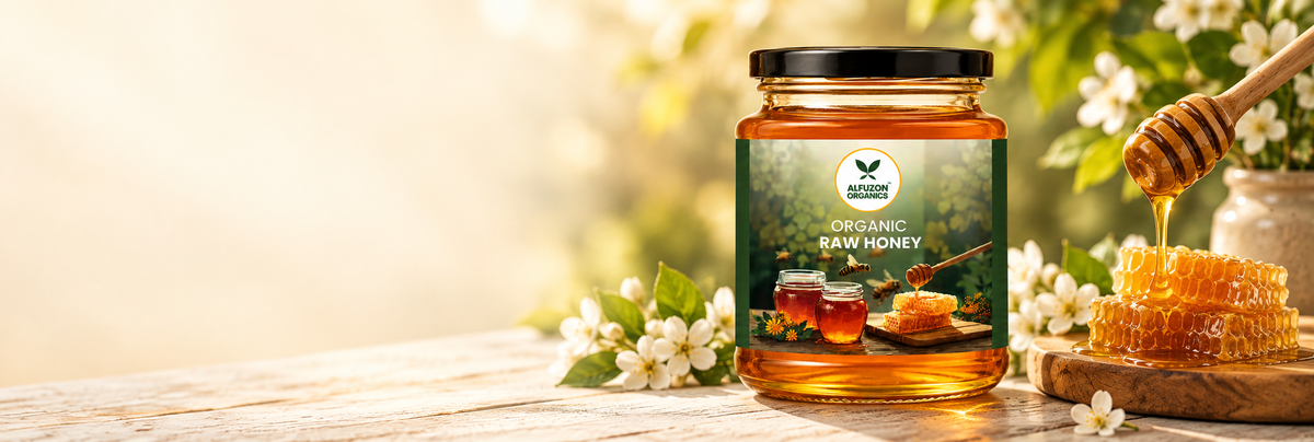 Alfuzon raw honey with complete branded packaging