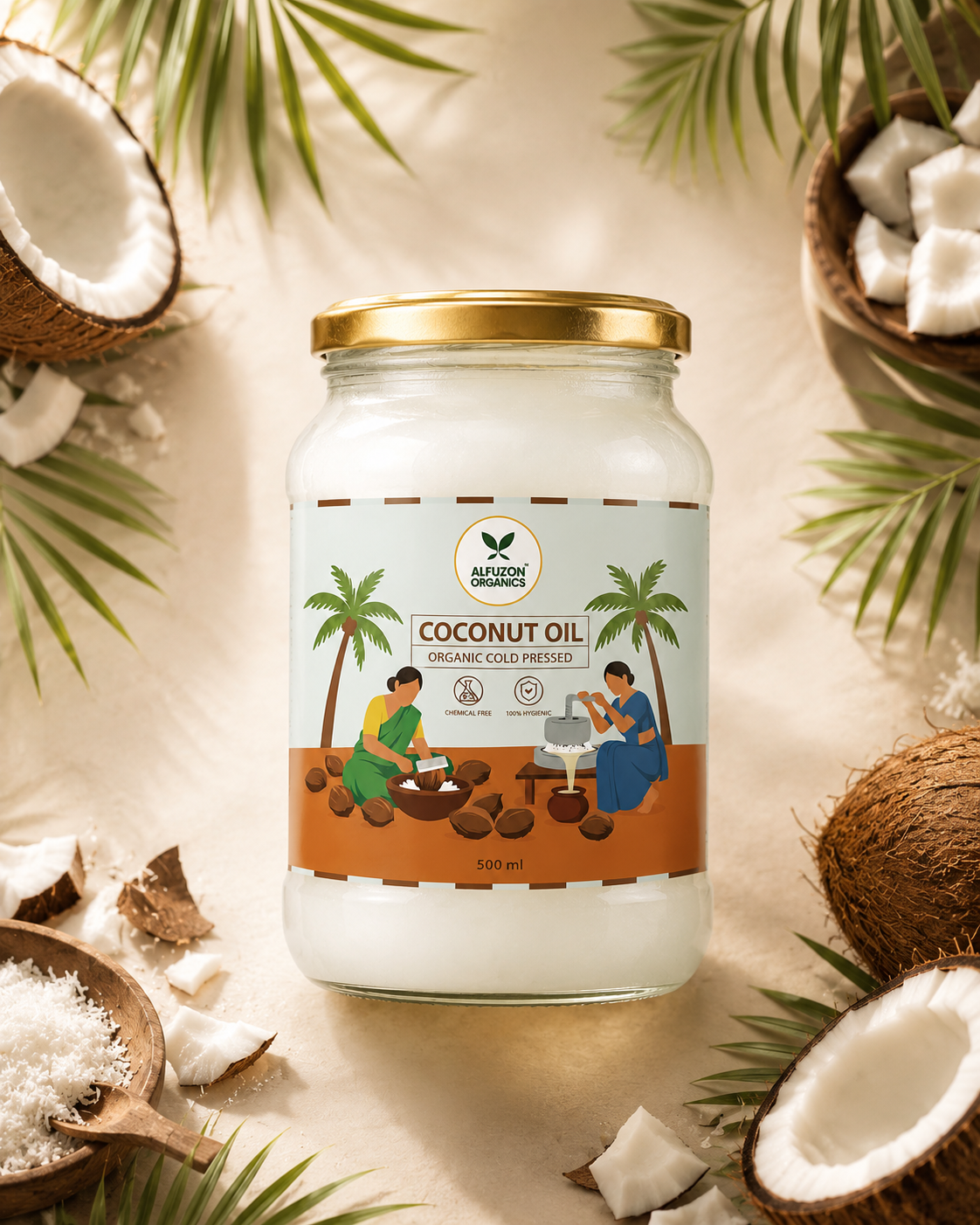 Organic Cold Pressed Coconut Oil | Pure Wood Pressed Virgin Coconut Oil (500 ML)