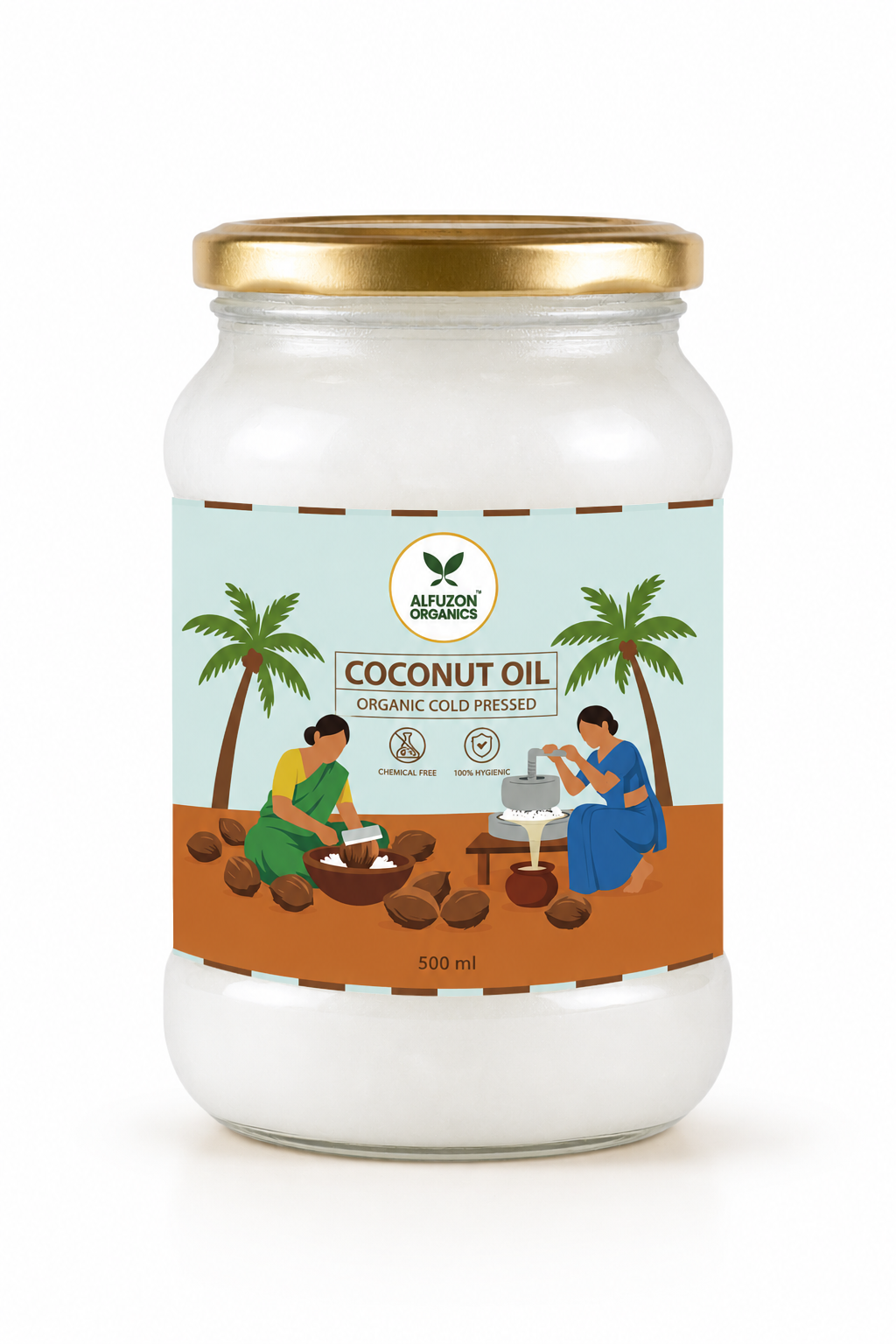 Organic Cold Pressed Coconut Oil | Pure Wood Pressed Virgin Coconut Oil (500 ML)