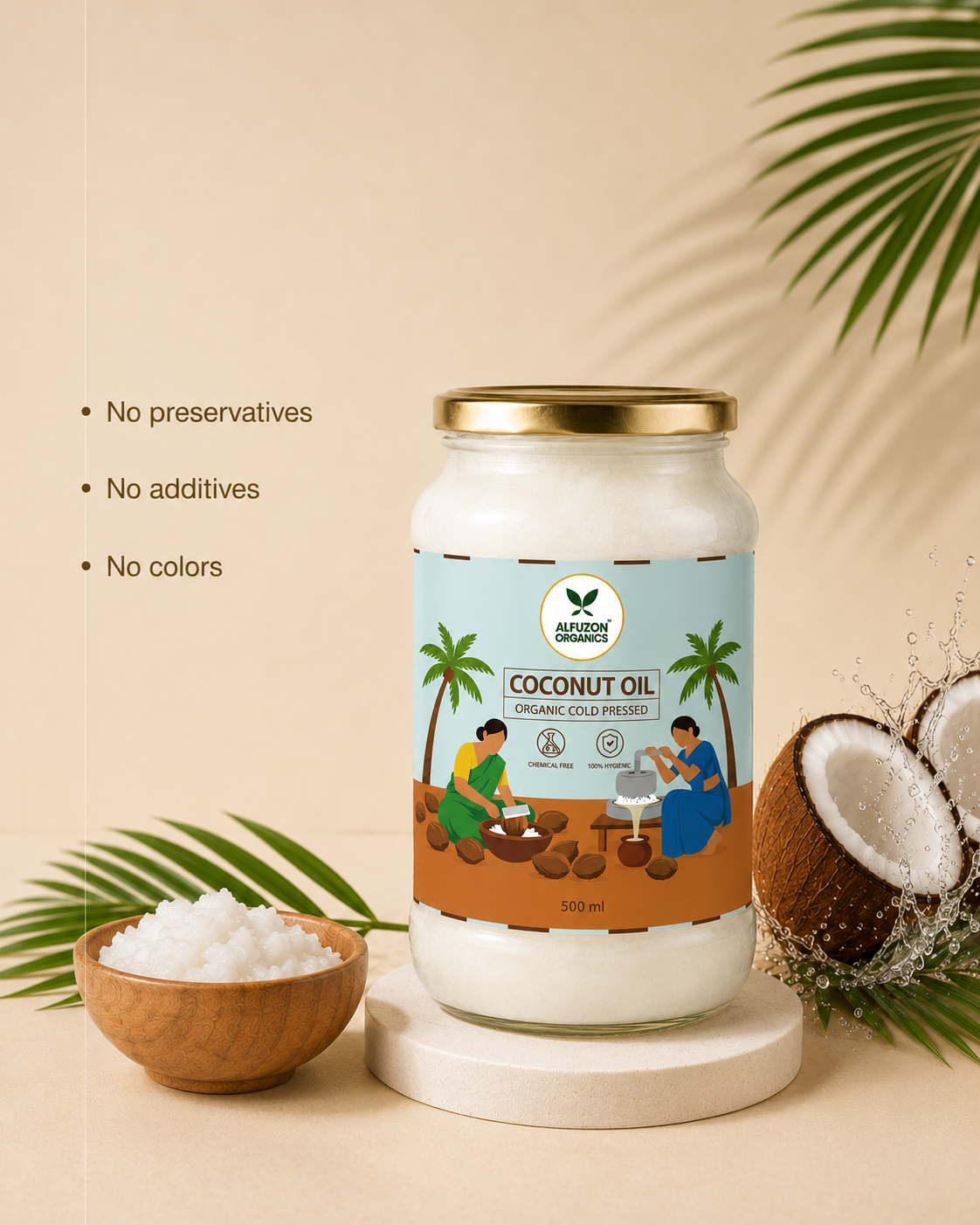 Organic Cold Pressed Coconut Oil | Pure Wood Pressed Virgin Coconut Oil (500 ML)