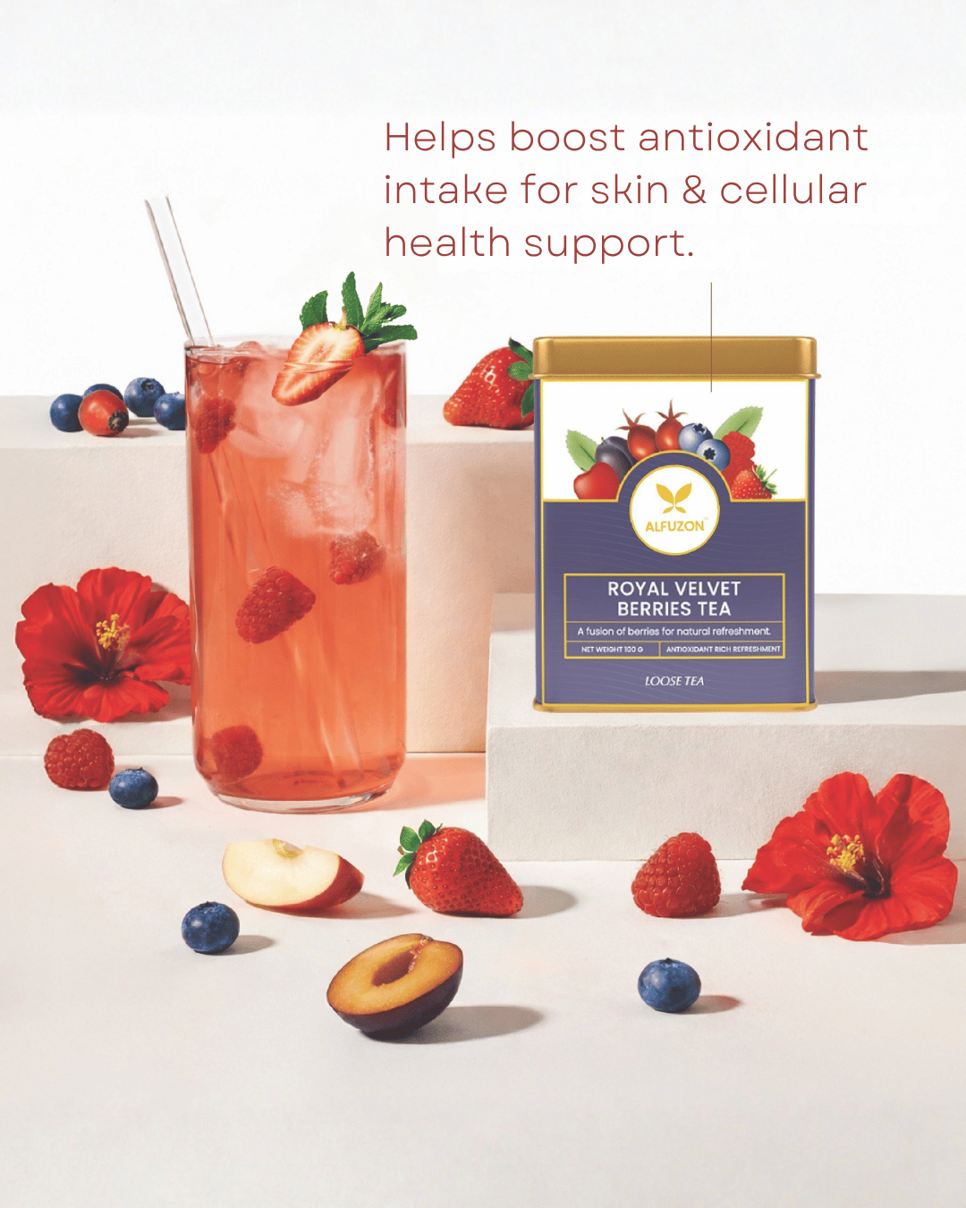 Royal Velvet Berries Tea | Vitamin C Rich Tea for Glowing Skin & Wellness (100 GM)