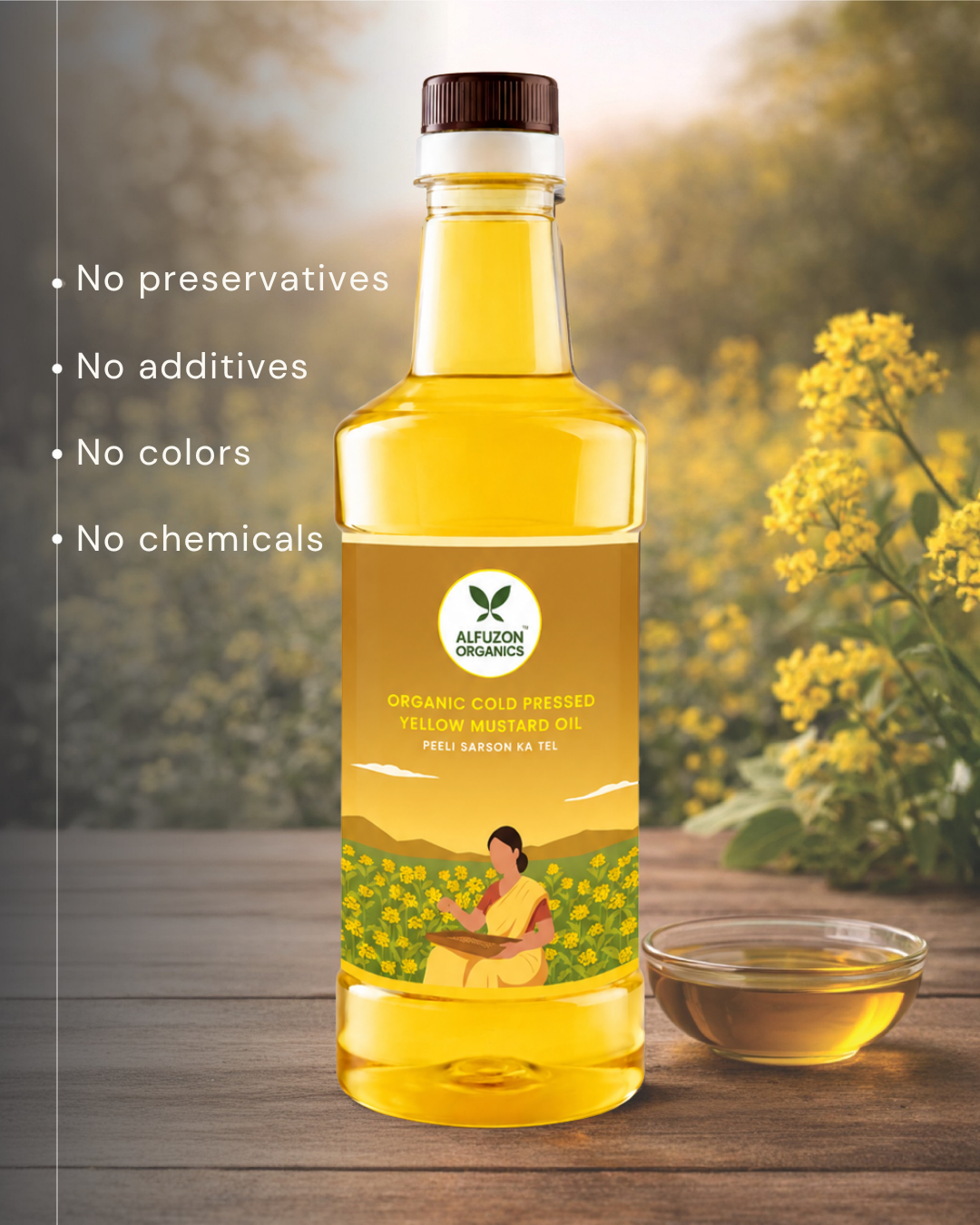 Organic Cold Pressed Yellow Mustard Oil | 100% Natural & Unrefined Pili Sarson Oil for Cooking (1 Ltr)
