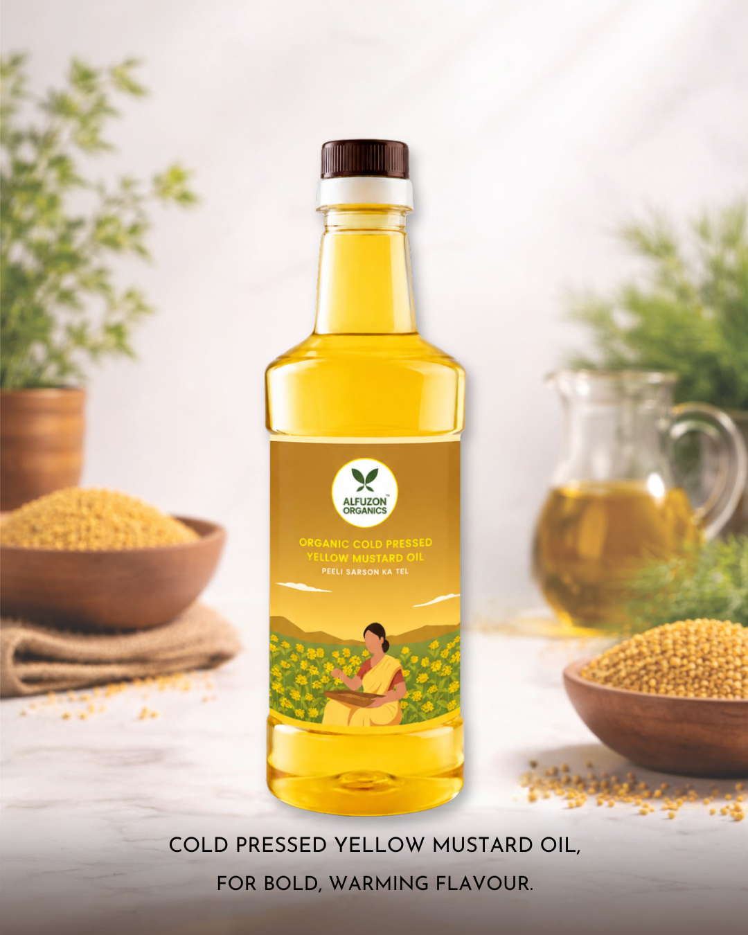 Organic Cold Pressed Yellow Mustard Oil | 100% Natural & Unrefined Pili Sarson Oil for Cooking (1 Ltr)